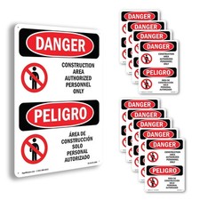 Construction Area Authorized Only Bilingual OSHA Danger Sign, Decal 5 or 10 Pack