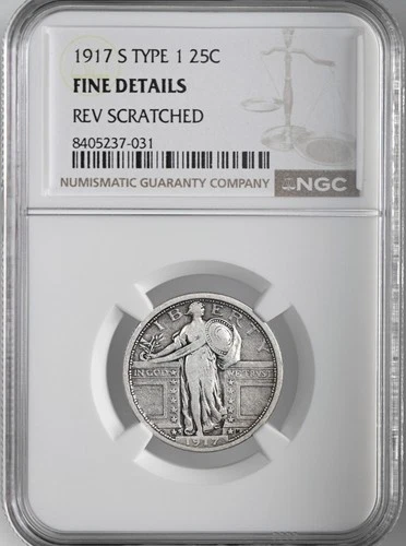 1917-S  25C STANDING LIBERTY QUARTER T1 NGC FINE DETAILS REV SCRATCH 8405237-031