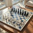 Handgefertigtes Marmor Lapis Schachspiel - Luxus Stein Intarsien Brett