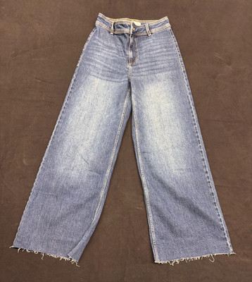 Mango Catherine Jeans Womens Size 27 Wide Leg High Rise Raw Frayed Hem Denim