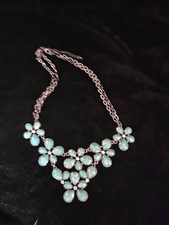 Turquoise Colored Flower Blossom Bib Necklace