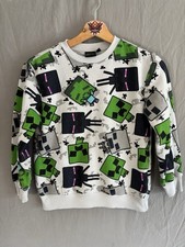 Minecraft Creeper Sweatshirt Youth M Gray Green All Over Print Crew