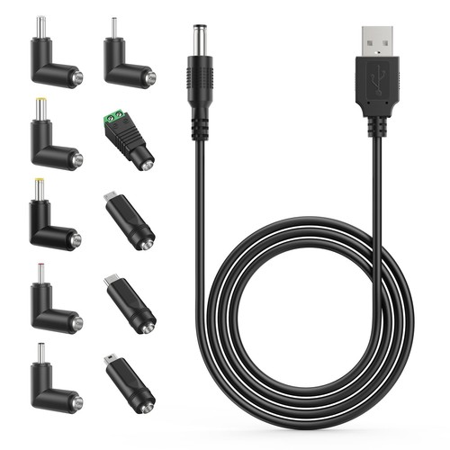 USB to DC 5V Universal Power Cable, DC 5.5x2.1mm Barrel Plug Charging Cord wi... - Foto 1 di 7