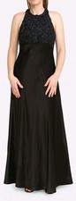 Carmen Marc Valvo Size 6 Black Satin Embroidered Maxi Long Gown Dress Party