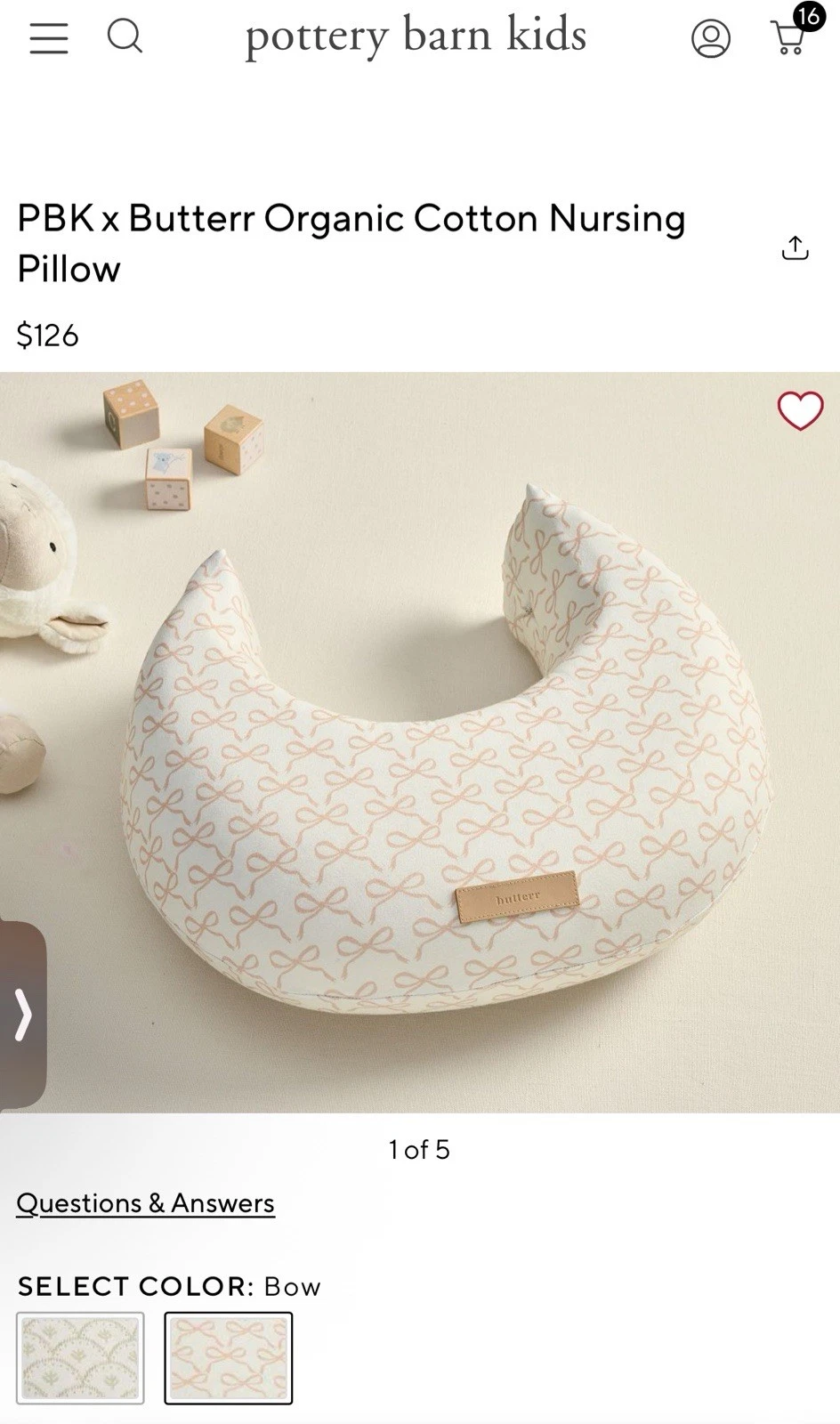 New Pottery Barn Kids Butterr Organic Cotton Nursing Pillow, Bow Pattern
Opens in a new window or ta