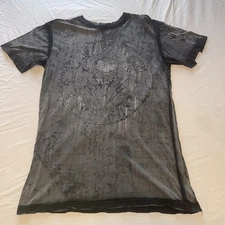 Affliction Live Fast Black Gray Skull Graphic Distressed T Shirt Sz Medium READ