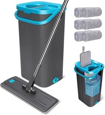 Flachmopp und Eimer Sets, Bodenwischereimer mit Auswringer, Nass- & Trockenmikrofon