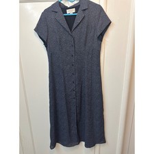 Casual Corner Annex Petite Navy Blue Floral Button Front Midi Dress Womens 12P