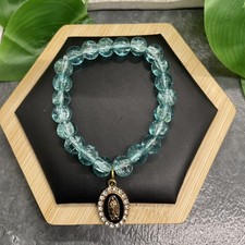 6  Plus Stretch Bracelet Stone/Glass Bead Lady Guadeloupe Virgin Mary New B76
