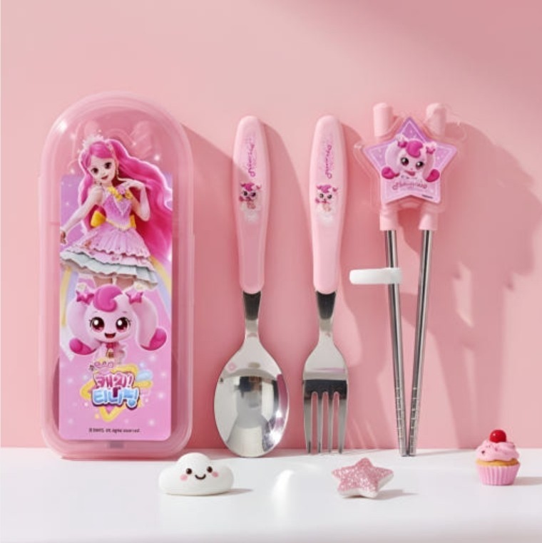 Baguettes en inox 304 Catch Teenieping set de couverts coréens haut de gamme enfant