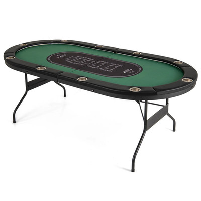 Foldable 10 Player Poker Table Casino Texas Holdem LED Lights USB Ports Green