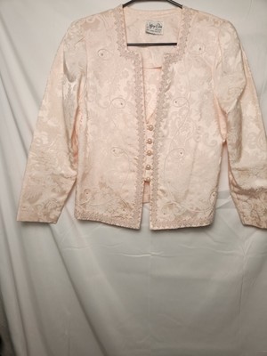 Jeffery & Dara by Linda Hutley Lace Blouse W/Pearls Sz 13/14 Shoulder pads