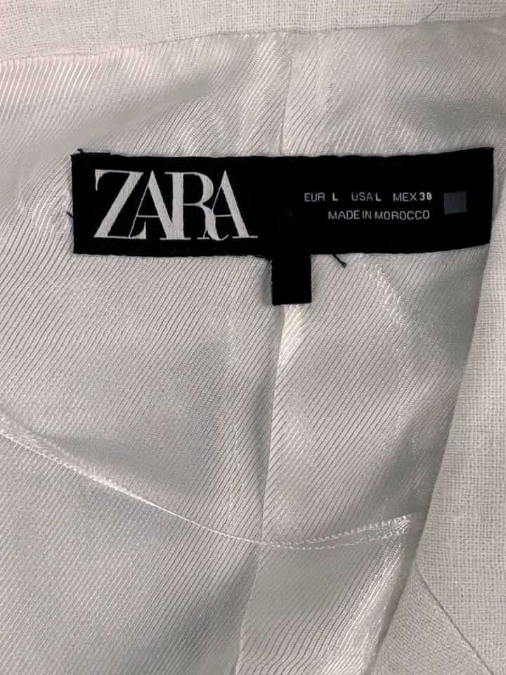 Zara Womens White Linen Blazer Jacket W/ Striped Sleeve Detailing Size L - Image 3 of 4