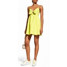 Alice + Olivia Melvina Linen Front-Tie Mini Babydoll Dress Yellow Linen size 12