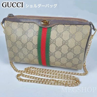 Gucci Old Gucci Shelly Line GG Supreme Handbag Brown Gold Chain PVC Leather