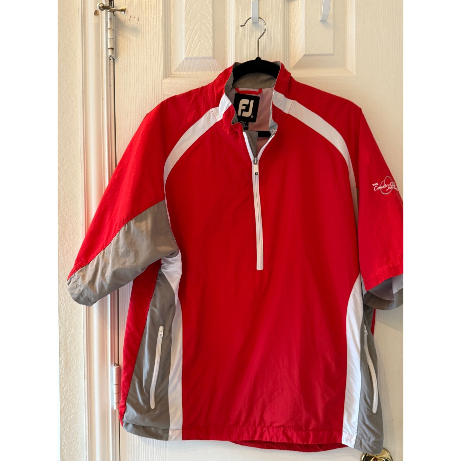 FootJoy FJ Red Gray Half Zip Golf Windshirt M Short Sleeve Pullover Oxford Club
