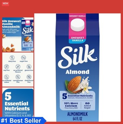 Unsweet Vanilla Almond Milk 64 oz Half Gallon Dairy Free Gluten Free Vegan