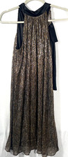 Laundry by Shelli Segal Satin Bow Gold and Black Sparkle Festive Dress Size 4