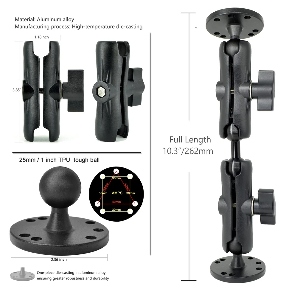 Aluminum Extension Arm,AMPS Round Base Ball Mount for GPS/Fish Finder - Image 3 of 4