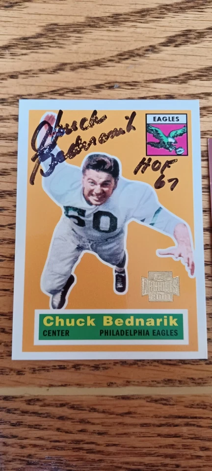 Chuck Bednarik 2000 2001 Topps Fleer etopps Signed Auto Autograph Card - Image 3 of 4