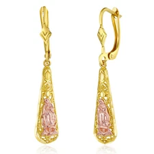 Wellingsale 14k Two Tone Gold Guadalupe Hanging Earrings (6 X 38mm)