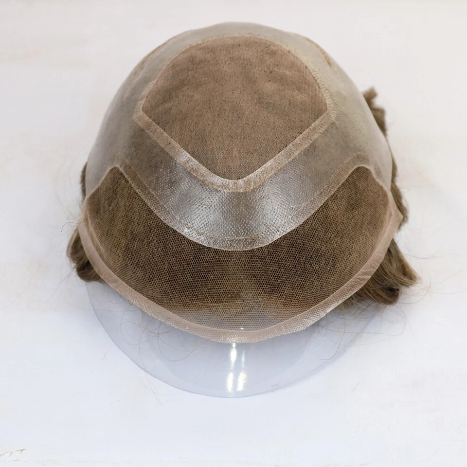 PU with Lace Base Men Toupee Natural Hairline 100% Human Hair System Prosthesis - Image 3 of 4