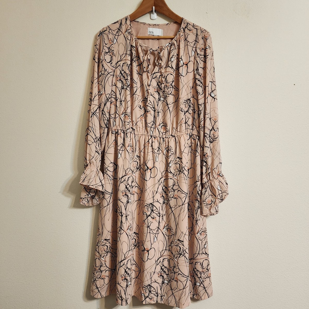 Nordstrom Rack Floral Gathered Tie Long Sleeve Midi Dress Pink