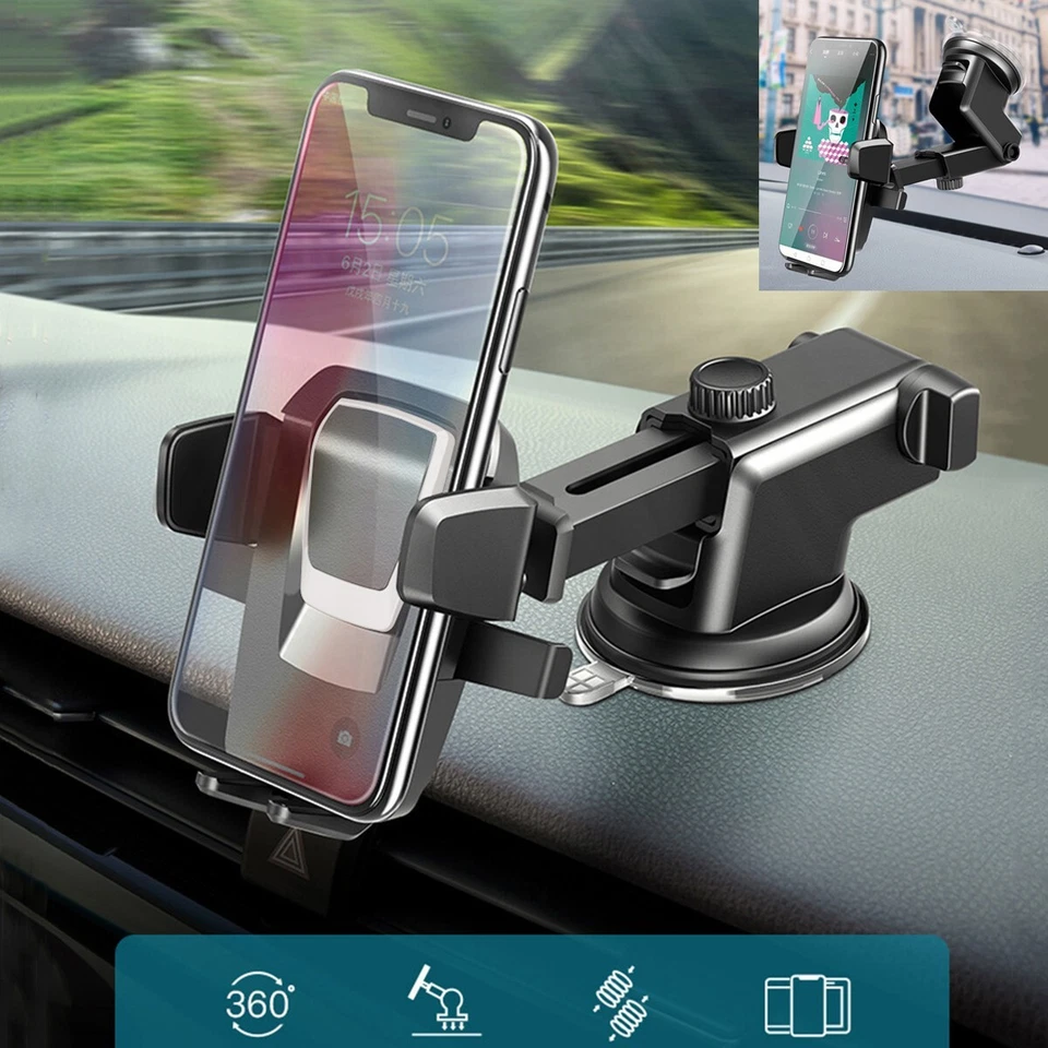 360 Car Windshield Phone Mount Holder For iPhone 17 16 15 14 Samsung S25 S24 S23 - Image 2 of 4
