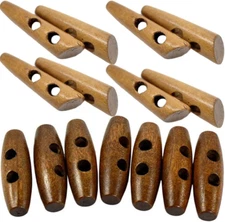 60PCS Natural Horn Shape 2 Hole Scrapbooking Sewing Toggle Wood Buttons Brown Ol