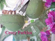 Hot Pink Black Green "Acousma"  Underwired Extra Padded Bra Sets w/Thong