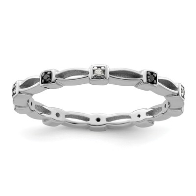 Massiver Sterlingsilber stapelbare Ausdrücke schwarz & weiß Diamantring