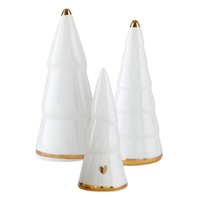 Holiday Ceramic Tree White Gold Set of 3 Size 6.75 x 4.75 x 2 in Lot of 3