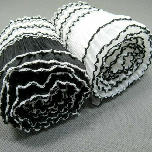 Elastic Lace Mesh Trimming Ruffle Frilly Double Layer Wrinkl Chiffon Edging Sew - Picture 7 of 12