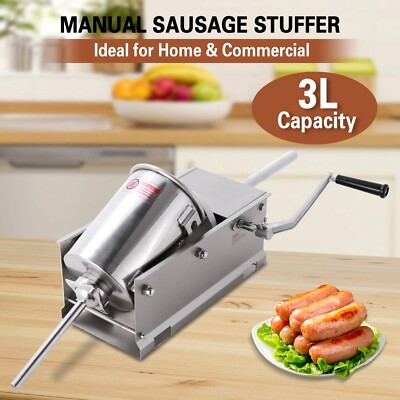 Hakka Horizontal 3L 7LBS Sausage Stuffer Stainless Steel Meat Maker Press Filler