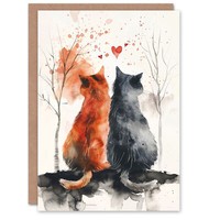 Getigertes Paar Liebt Aquarell Karte Mit Katzenmotiv Geburtstagskarte