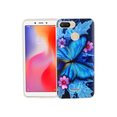 Xiaomi Redmi 6A Handy Hülle Schutz Case Cover Bumper Schale Schmetterling Blau
