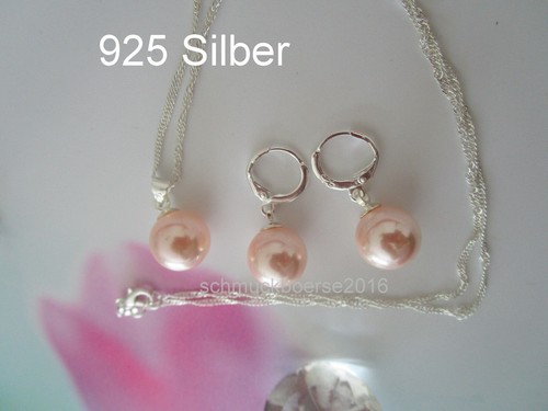 Conjunto de joyas de plata cadena de perlas blancas colgante pendientes cadena perla plateada - Imagen 7 de 11