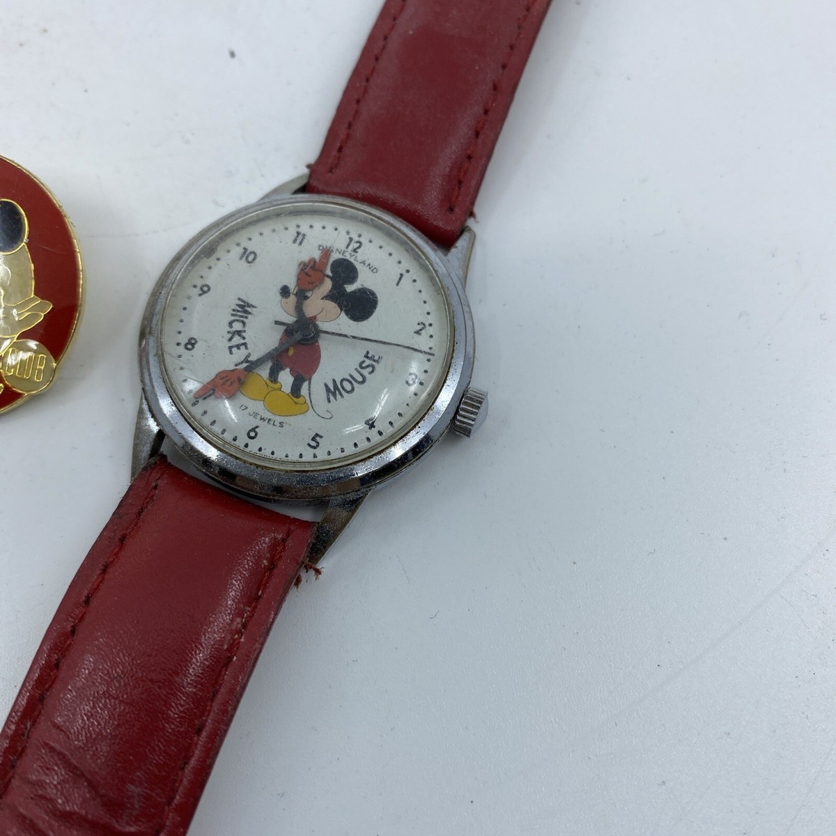 MICKEY MOUSE Early 70's, Manual Wind RARE CHARACTER WATCH AND PIN