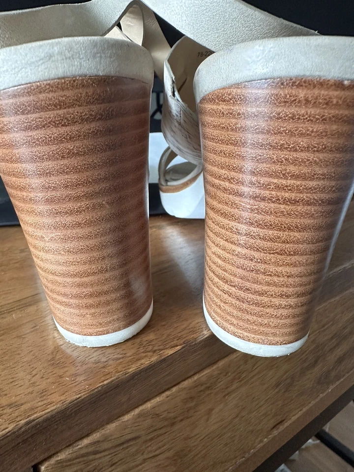 Pre-Owned Johnston & Murphy Kayla Multi Bleached Cork/Taupe Leather Heel Shoe 10 - Image 3 of 4