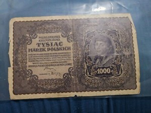 OLD POLAND 1000 MARKS 1919 (TYSIAC MAREK POLSKICH) KOSCIUSZKO RARE '555' SERIAL#