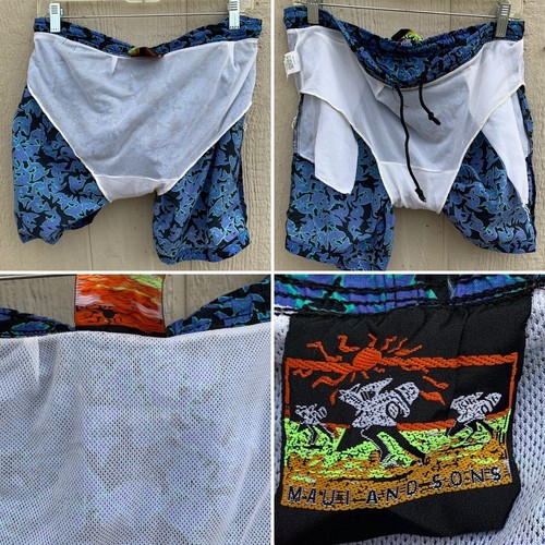 Vintage Maui And Sons Swim Shorts Nylon Short Shorts All Over Shark 80s 90s S - Picture 17 of 24