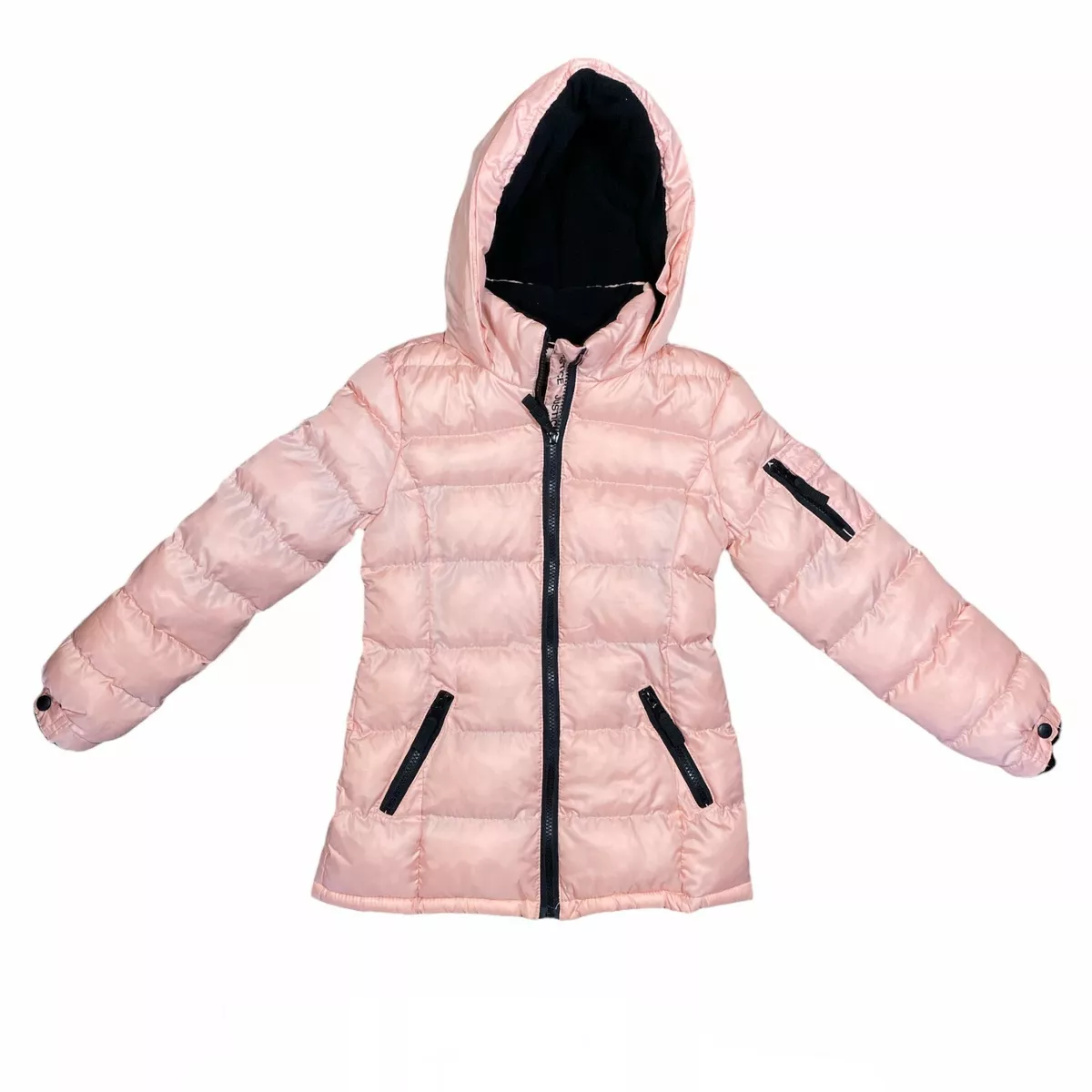 Justice Girls Pink Zipper Pockets Hooded Full Zip Puffer Jacket Coat - Size  8