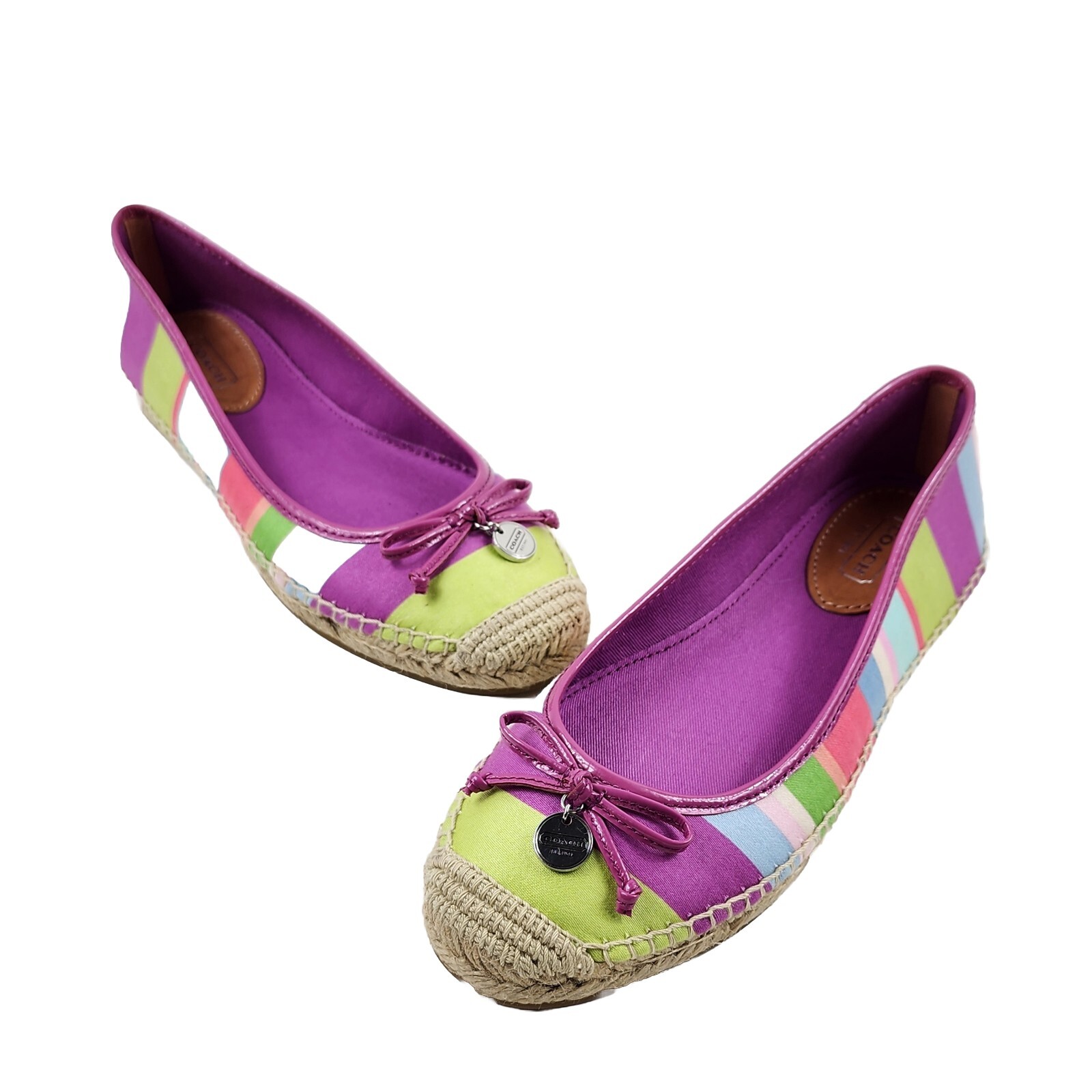 Coach Women's Sz 6 B Royce Hampton Satin Espadrille Slip-On Flats with Leather Stripe-image