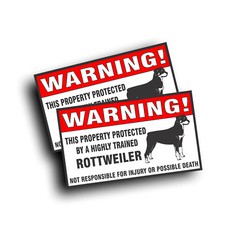 2X Warning Decal Trained Rottweiler Guard dog pet bumper window Fence Sticker