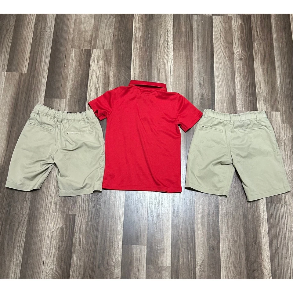Paquete de uniforme de regreso a la escuela: polo rojo y dos pantalones cortos caqui, talla 6/7, 7, 8 Foto 2 de 3