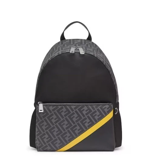 Fendi FF Leather/Nylon Backpack Black/Gray Italy 7V042 NWT $1950