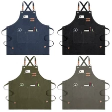 4PCS Chef Aprons - Waterdrop Resistant Cotton Canvas Cross Back Adjustable Ap...