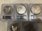 25th ANNIVERSARY SET OF SILVER EAGLE DOLLAR(5 coins) CERTIFIED,GRADED PCGS69 — photo 5