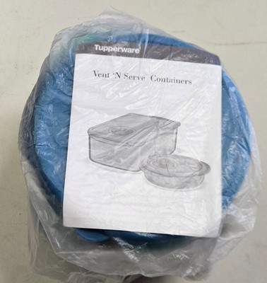 Tupperware Vent N Serve Small Round Set of 3 Microwave Bowl Navy Blue New