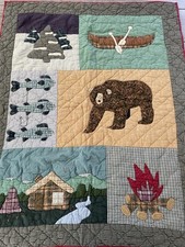 Patch Magic Lap Quilt 46 X 36 Mountain Cabin Outdoors Theme Fishing Bear